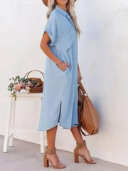 Button Down Denim Midi Shirt Dress