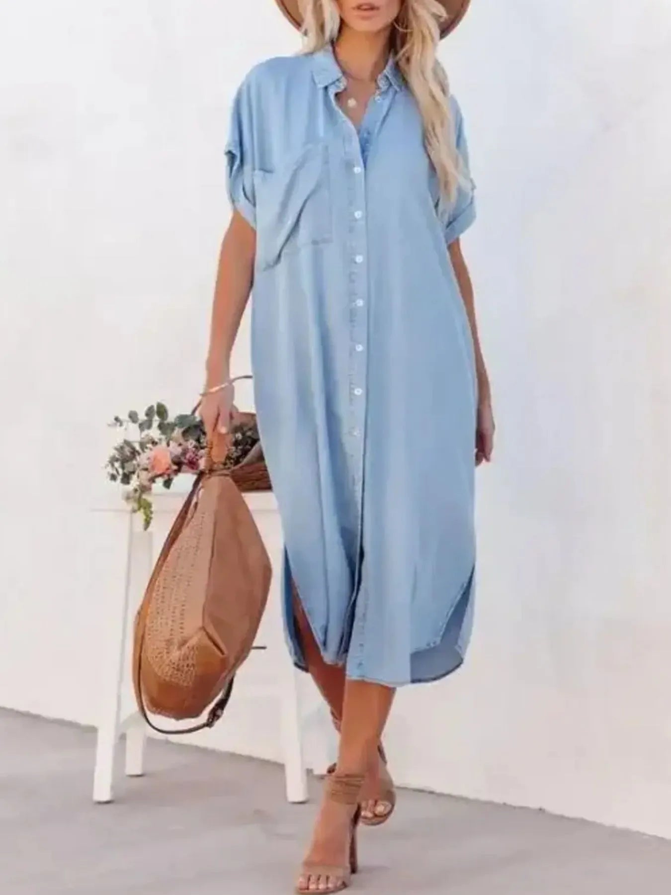 Button Down Denim Midi Shirt Dress 1907 Color / S