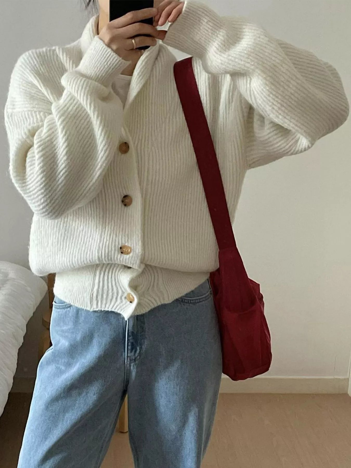 Button-Down Dropped Shoulder Cardigan