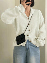 Button-Down Dropped Shoulder Cardigan Gray/white / S