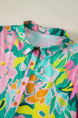 Button Down Floral Puff Sleeve Babydoll Dress