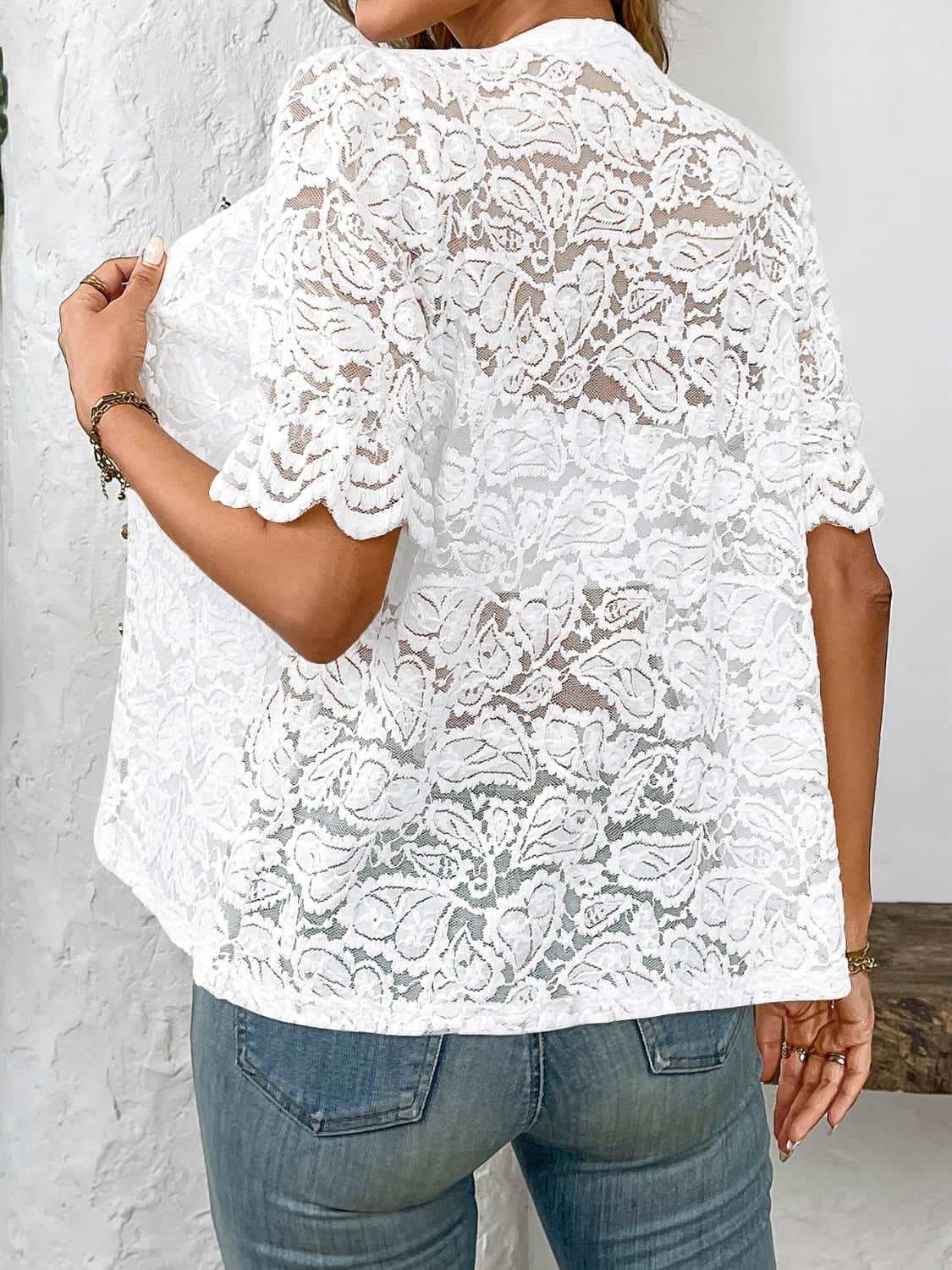 Button Down Half Sleeve Lace Shirt