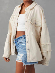 Button Down Raw Hem Denim Jacket Ivory / S