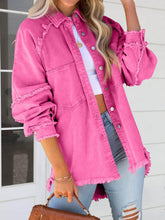 Button Down Raw Hem Denim Jacket Pink / S