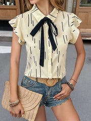 Button Down Ruffled Cap Sleeve Shirt