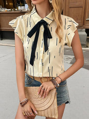 Button Down Ruffled Cap Sleeve Shirt