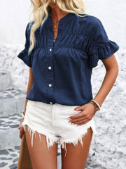 Button Down Ruffled Short Sleeve Shirt