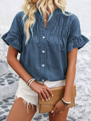 Button Down Ruffled Short Sleeve Shirt