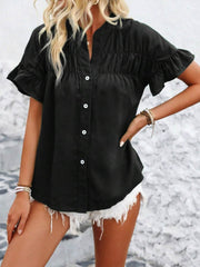 Button Down Ruffled Short Sleeve Shirt