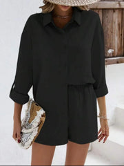 Button Down Shirt and Shorts Set Black / S