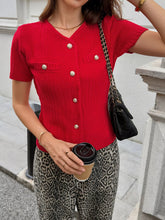 Button Down Short Sleeve Cardigan Red / S