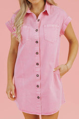 Button Down Short Sleeve Denim Dress