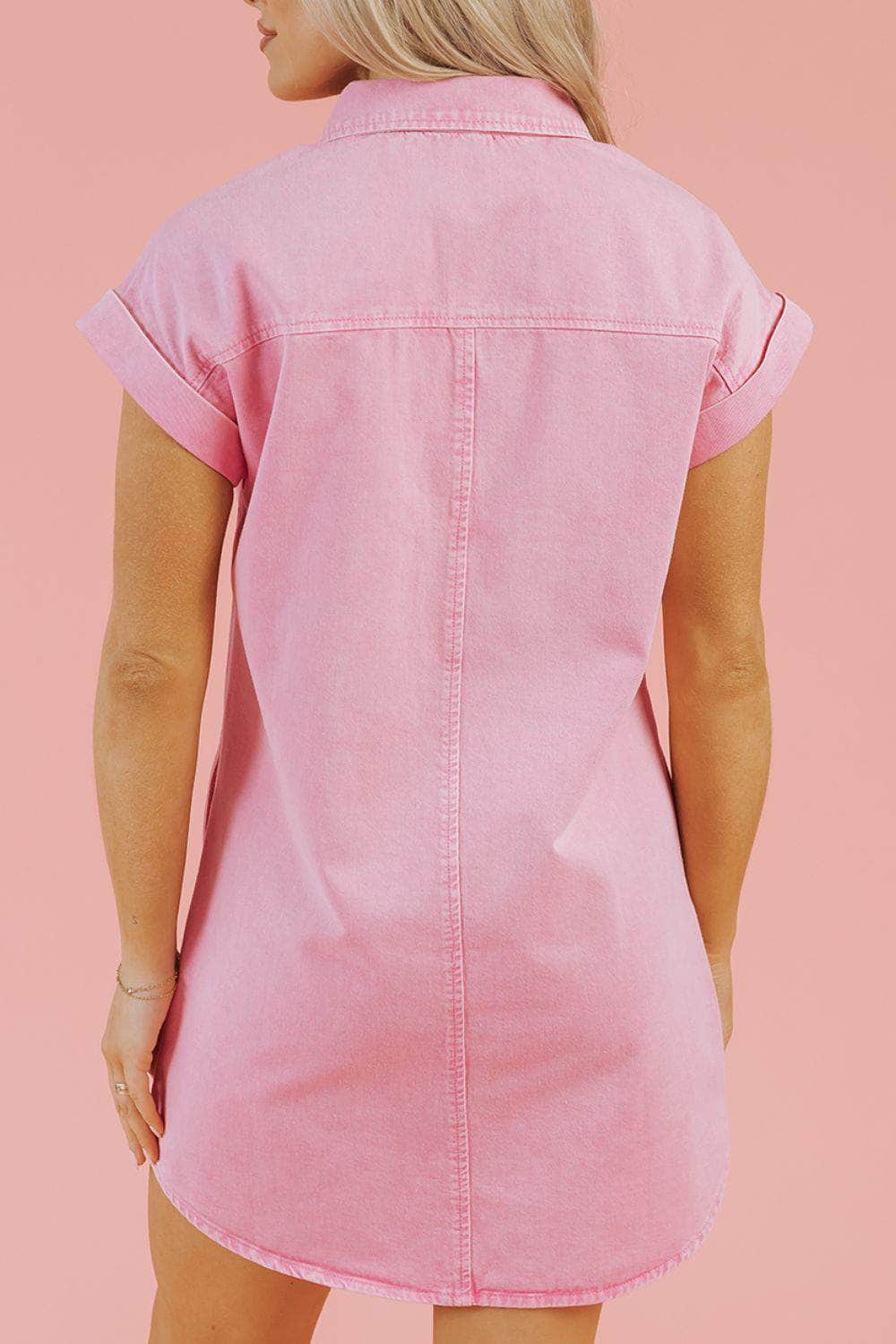 Button Down Short Sleeve Denim Dress