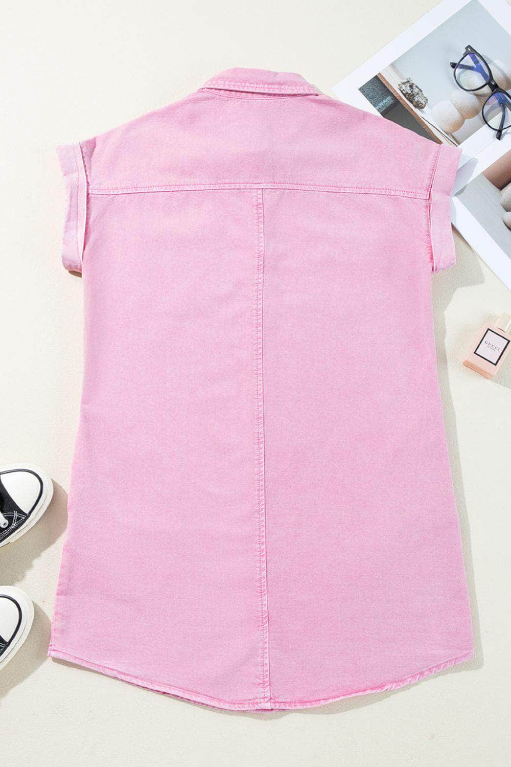 Button Down Short Sleeve Denim Dress