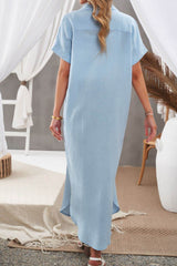 Button Down Short Sleeve Midi Shirt Dress