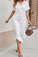 Button Down Short Sleeve Midi Shirt Dress