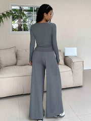 Button-Down Top & Wide Leg Pants Set
