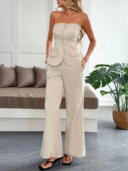 Button Down Tube Top and Pants Set