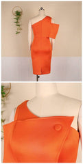 Button-Embellished One-Shoulder Slit Dress