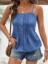 Button-Front Adjustable Strap Cami Blue / S