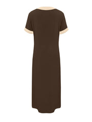 Button-Front Contrast Trim Midi Dress