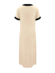 Button-Front Contrast Trim Midi Dress