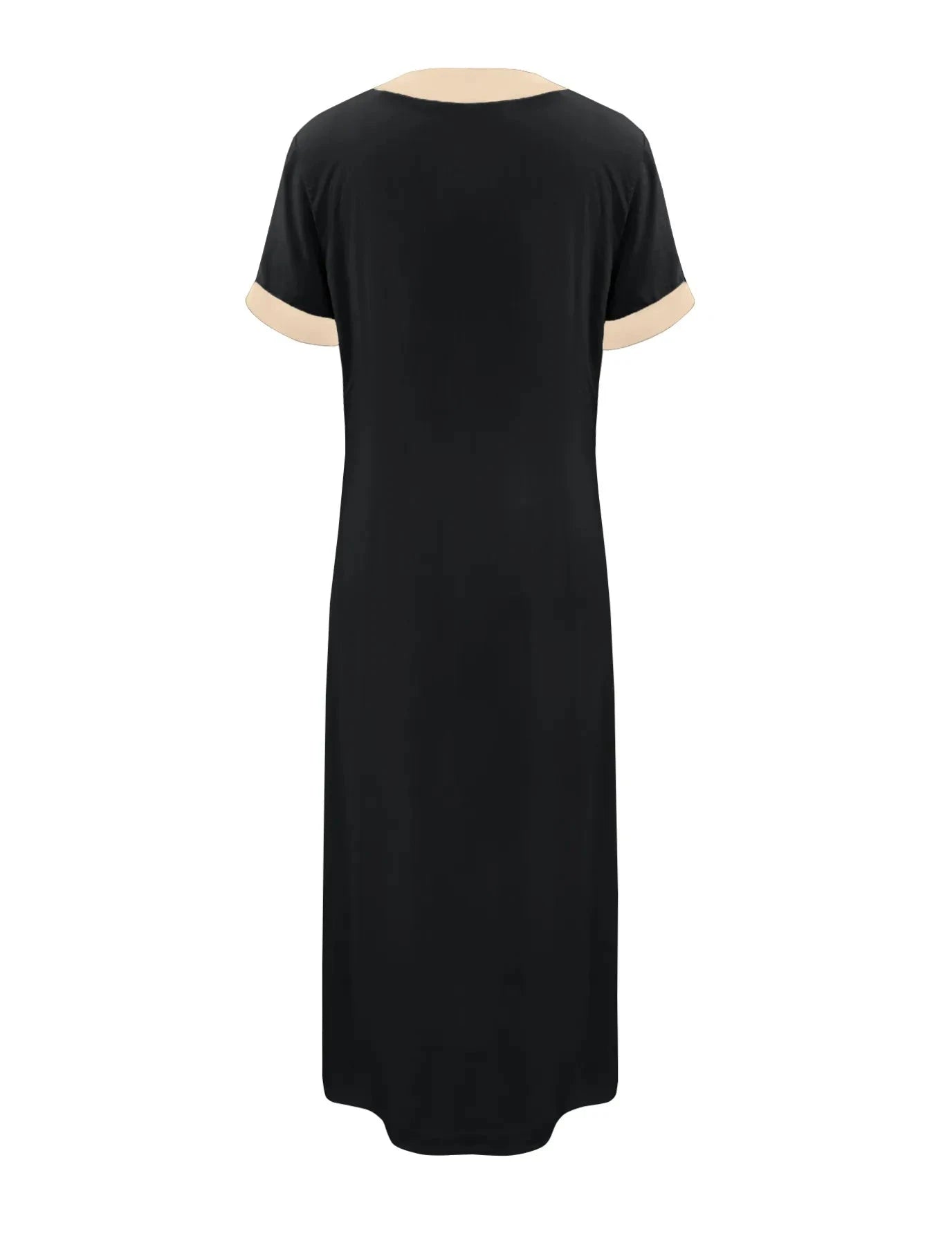 Button-Front Contrast Trim Midi Dress