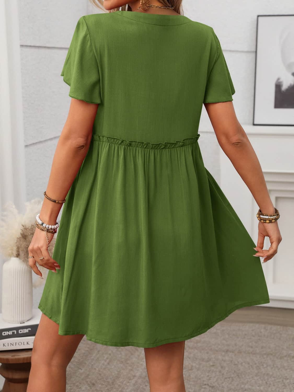 Button Front Flutter Sleeve Dress
