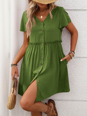 Button Front Flutter Sleeve Dress Matcha Green / S