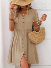 Button Front Flutter Sleeve Dress Tan / M