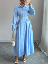 Button-Front Maxi Shirt Dress Light Blue / S