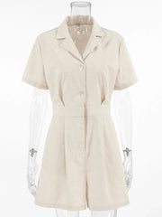 Button-Front Short Sleeve Romper