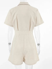 Button-Front Short Sleeve Romper
