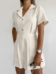 Button-Front Short Sleeve Romper
