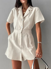 Button-Front Short Sleeve Romper Beige / S