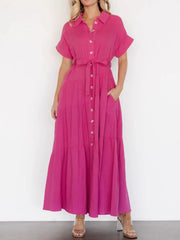 Button Front Short Sleeve Shirt Dress