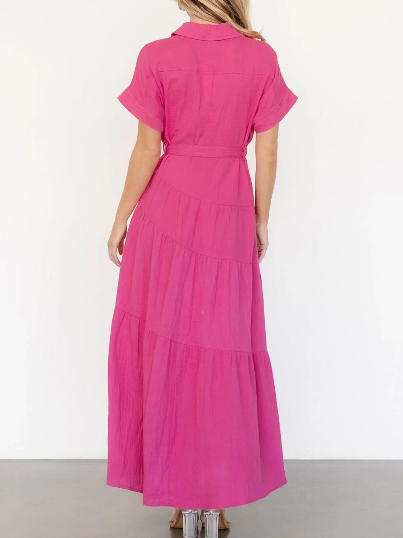 Button Front Short Sleeve Shirt Dress