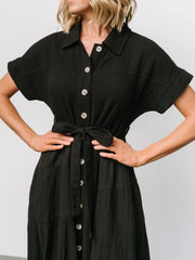 Button Front Short Sleeve Shirt Dress