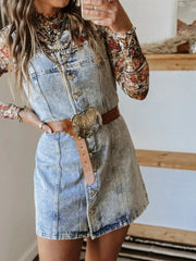 Button Front Square Neck Denim Dress
