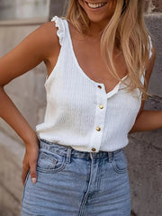 Button-Front Textured Tank