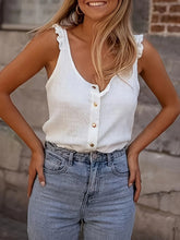 Button-Front Textured Tank White / S