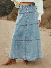 Button-Front Tiered Maxi Denim Skirt Snow Color / S