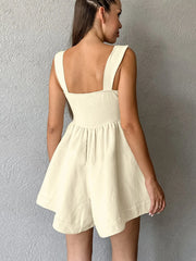 Button-Front Wide Strap Romper