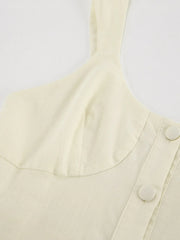 Button-Front Wide Strap Romper