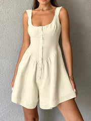 Button-Front Wide Strap Romper
