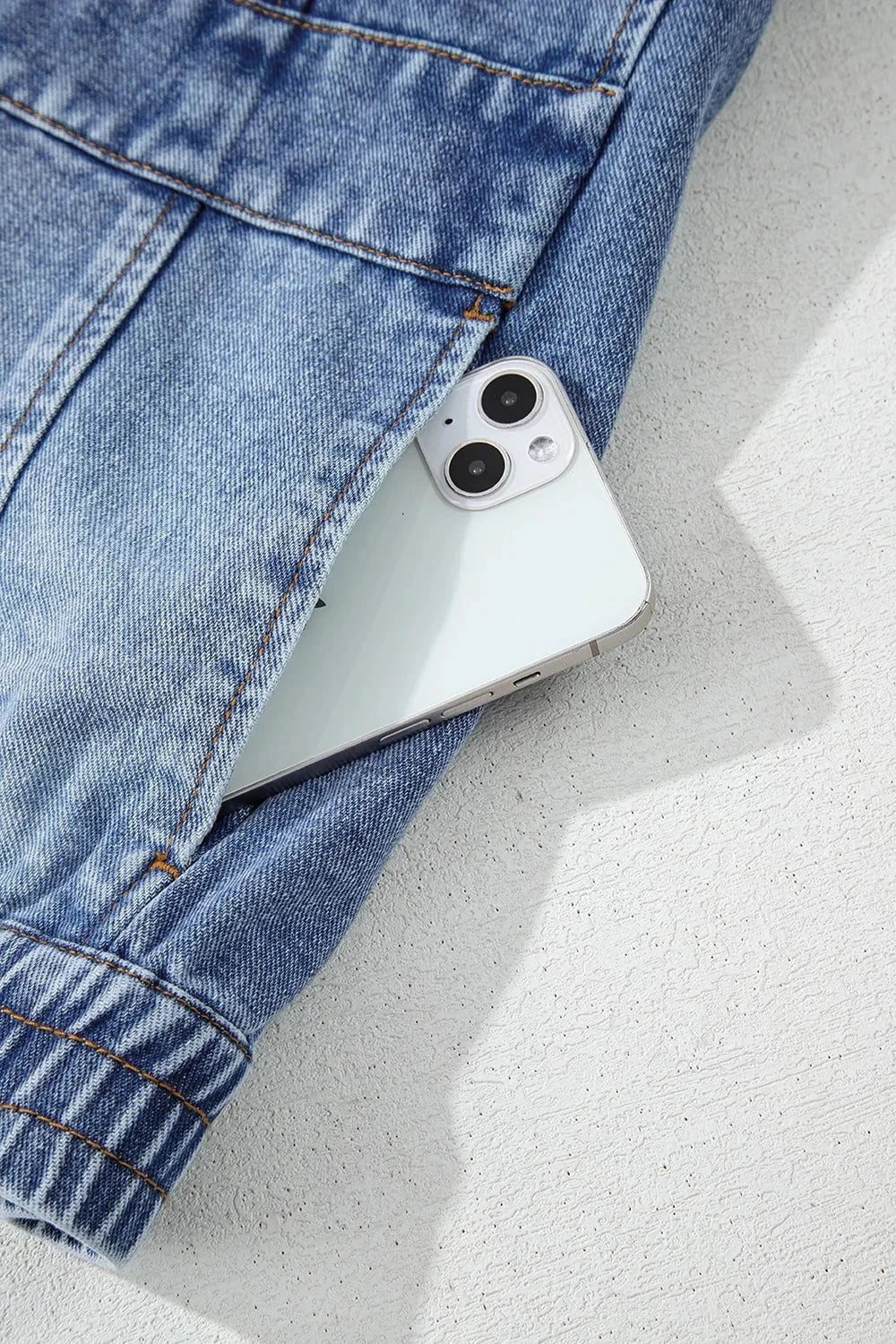 Button Up Cap Sleeve Denim Jacket