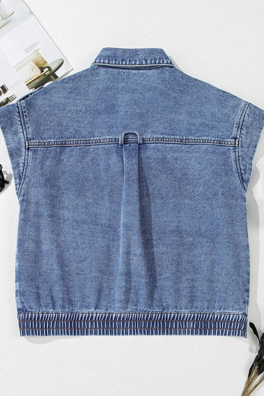 Button Up Cap Sleeve Denim Jacket