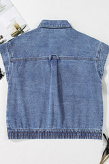 Button Up Cap Sleeve Denim Jacket