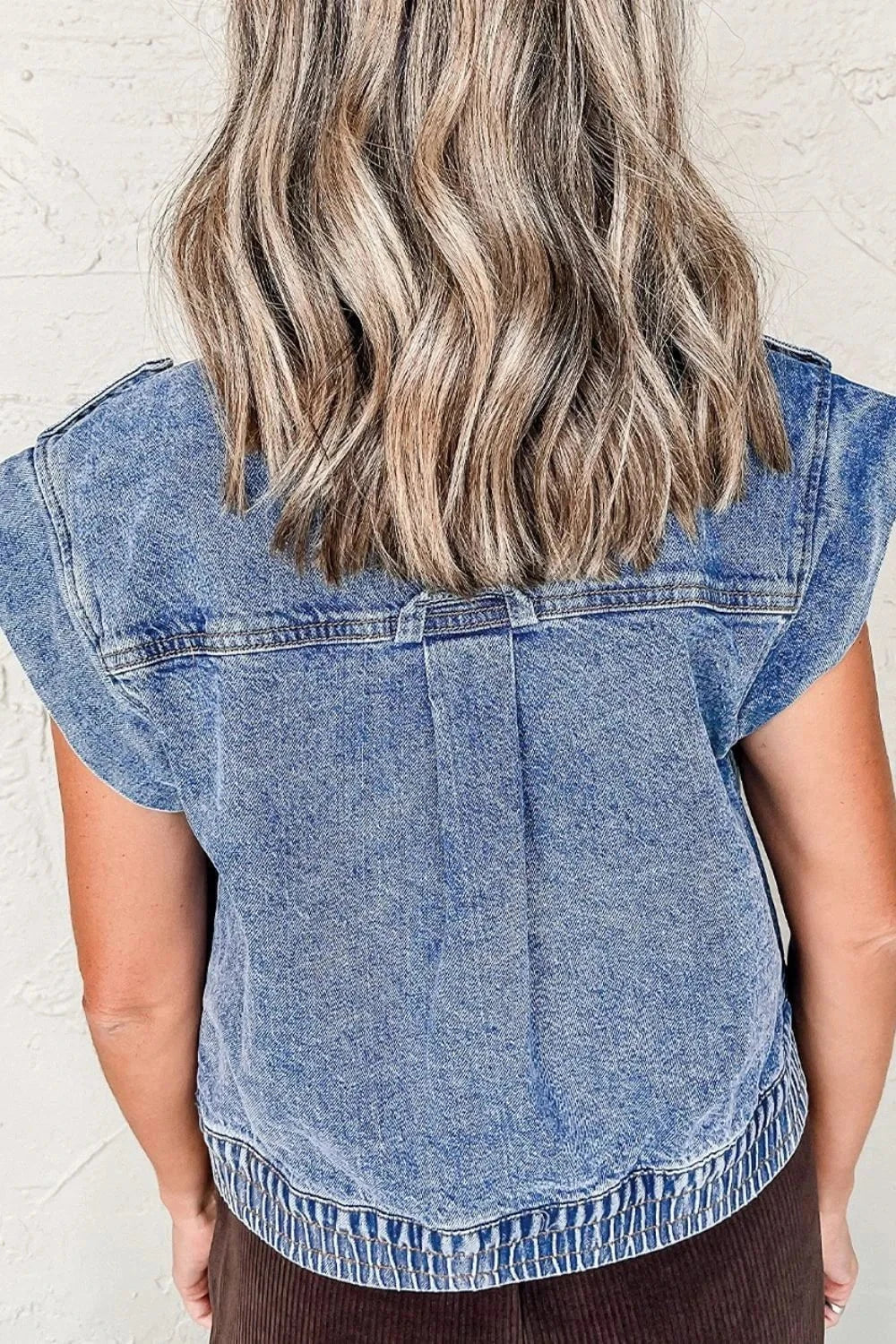 Button Up Cap Sleeve Denim Jacket