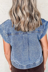 Button Up Cap Sleeve Denim Jacket